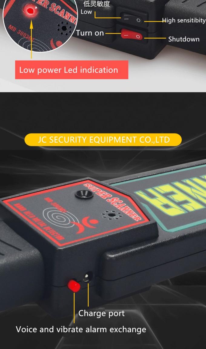 Détecteur de métaux tenu dans la main de sécurité de la sensibilité $5 élevée fait dans le scanner en caoutchouc de dîner d'ABS 1